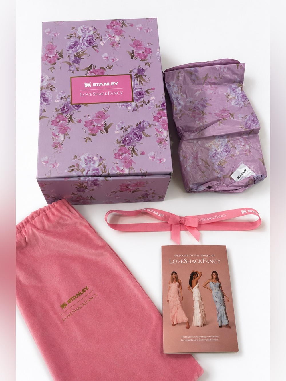LOVE SHACK FANCY STANLEY MUG CUP GIFT BOX EMPTY WRAPPING PINK Happy Thoughts